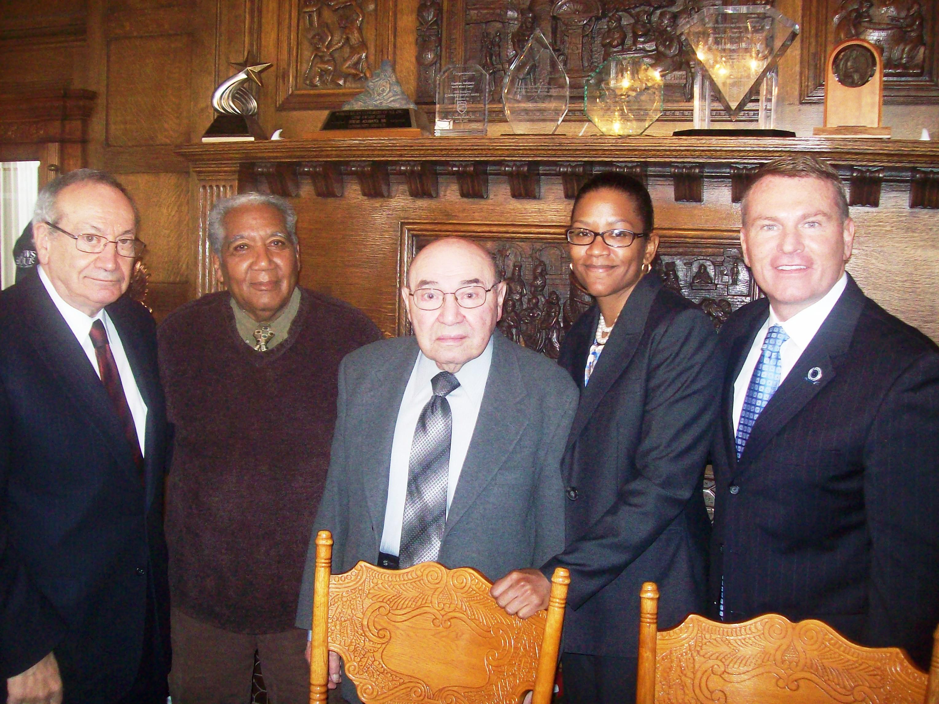 Left to right: Steve Adubato, Sr., George Richardson, Robert Sarcone, Assemblywoman Grace Spencer (D-Newark), and Essex County Clerk Christopher Durkin