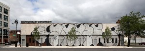 The exterior of the Museum of Contemporary Art Detroit, with an untitled 2006 mural by artist Barry McGee. (Photo: Corine Vermeulen / MOCAD)