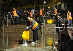 New York City sanitation crews clean Zuc