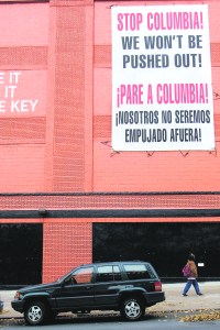 A sign protesting the expansion of Columbia University into