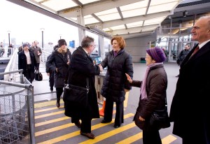 Speaker Quinn and Council Member Chin Greet East River Ferry Passangers on 6th Month Anniversary of Ferry Service--Credit to William Alatriste New York City Council