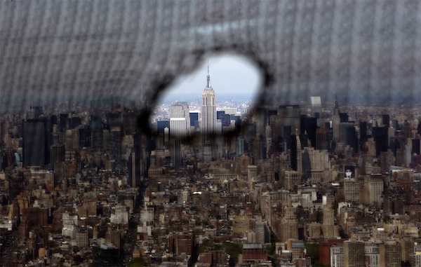 The Empire State Building is seen throug