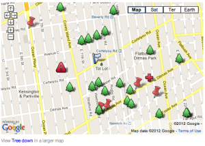 Ditmas Park Corner's fallen-tree map