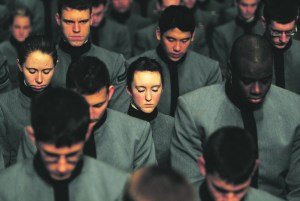 Cadets in prayer at West Point. (Getty)
