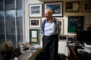 Ed Koch standing in his Midtown office on January 18. (Photo: Emily Anne Epstein)