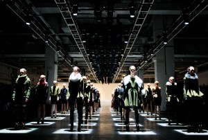 Models wearing Prabal Gurung's "Regiment" collection at Fashion Week.