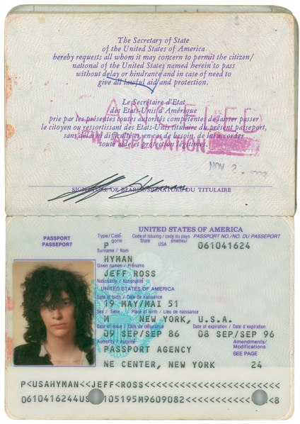 Joey Ramone's passport. (Courtesy of RR Auction)