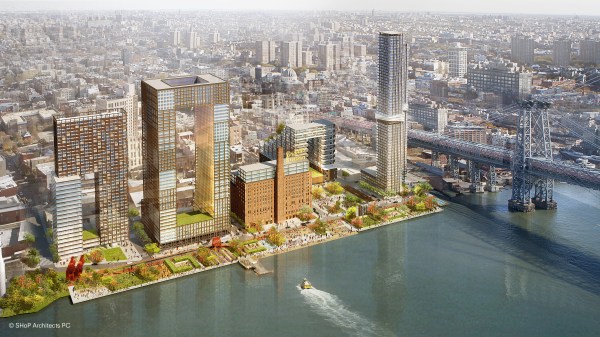 A bird's eye view of the Domino Sugar site, as Two Trees would like to develop it.
