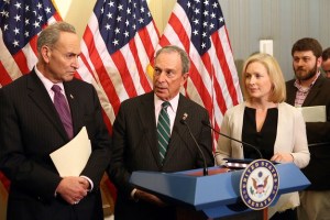 Chuck Schumer, Michael Bloomberg, Kirsten Gillibrand and Hunter Walker at the U.S. Capitol Building. (Photo: NycMayorsOffice on Flickr)