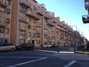 The balconies on Wallabout Street are for religion, not pleasure.
