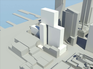 A massing diagram from 606 West 57th Street's rezoning application.