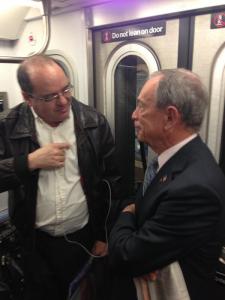 "Mayor Bloomberg on the 5 Train to City Hall this AM. We'll have a full briefing on security in the city at 12:30pm" (Photo: Twitter/@MarcLaVorgna)
