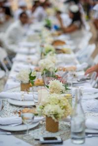 All-white table settings.