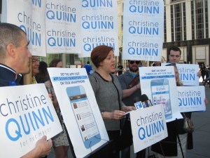 City Council Speaker Christine Quinn unveiled a campaign app outside of the Midtown Apple store. (Photo: Jill Colvin)