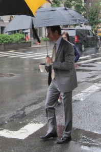 The rain interfered with Anthony Weiner's plans to bike to his first debate.