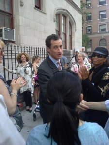 Anthony Weiner greets his merry supporters.