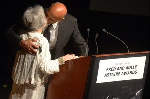 Harry Belafonte presents Marge Champion with the Douglas Watt Lifetime Achievement award.  (Monica Simoes)