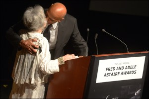 Harry Belafonte presents Marge Champion with the Douglas Watt Lifetime Achievement award. (Monica Simoes)