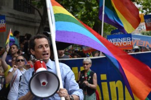 Anthony Weiner charges up the crowd at Stonewall. 
