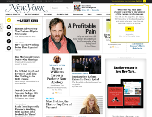 Screenshot of the NYMag's new homepage design. 
