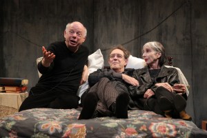 Wallace Shawn, Larry Pine and Deborah Eisenberg in 'The Designated Mourner.' (Photo by Joan Marcus)