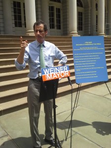 Anthony Weiner speaks out on the steps of City Hall against Albany control of the city.