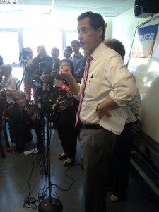 Anthony Weiner addresses seniors in Flushing, Queens.