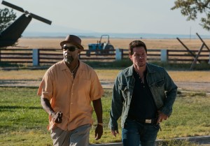 Cool guys Washington and Wahlberg, walking away. Not pictured: explosion.