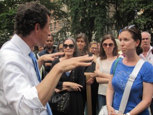 Anthony Weiner talking to voters on the Upper West Side.