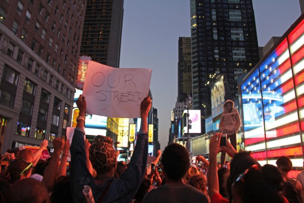 Protesters at the 'Justice for Trayvon' march in Times Square (Órla Ryan).
