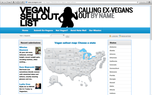 A screenshot from exvegans.com.