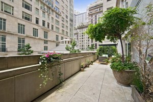 The second-floor unit at 15 CPW has a rare and coveted terrace, facing the courtyard between the Tower and the House.