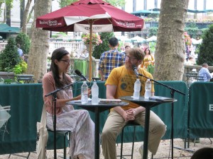 Chuck Klosterman with Sloane Crosley in Bryant Park.