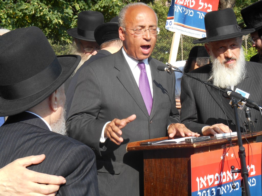 Bill Thompson today with Rabbi Niederman to his right.