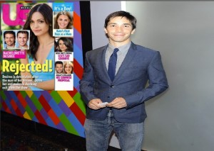 Justin Long, insert: Bachelorette coverage. (Getty, Us Weekly