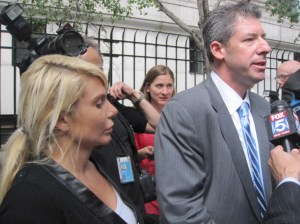 Kristin Davis and her attorney outside the court house this morning.