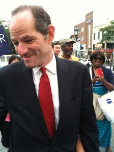 Eliot Spitzer talking business in Crown Heights.