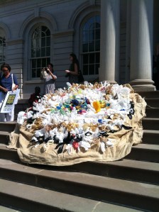 An art piece representing plastic bag usage. 