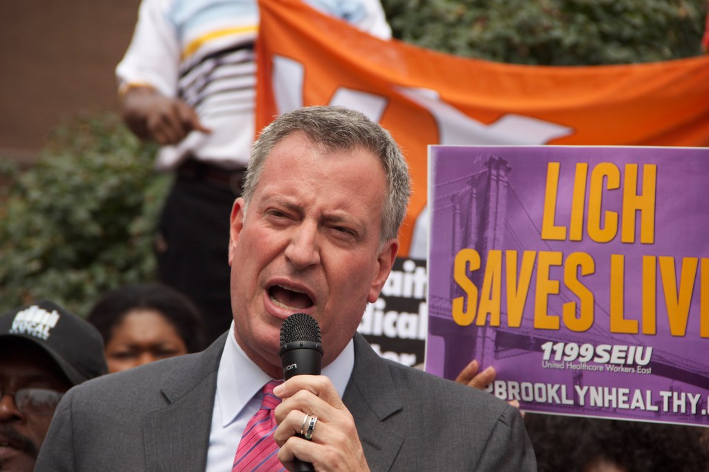 Mr. de Blasio talking about the closure of St. Vincent's hospital. (Photo: Gideon Resnick)