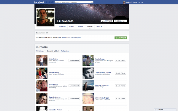 Mr. Steveness' Facebook friend list