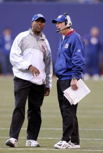Ronnie Barnes with Giants head coach Tom Coughlin. 