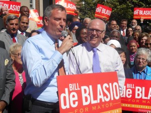 Bill de Blasio today with Congressman Joe Crowley.