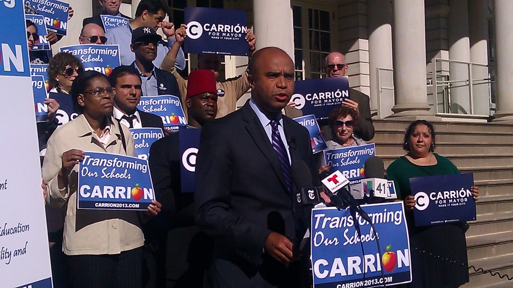 Mr. Carrión speaks during an press conference at City Hall today.