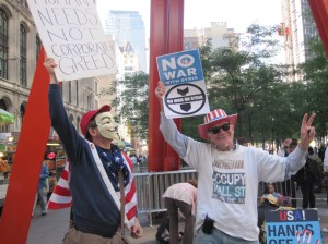 Protesters today at Zuccotti Park.