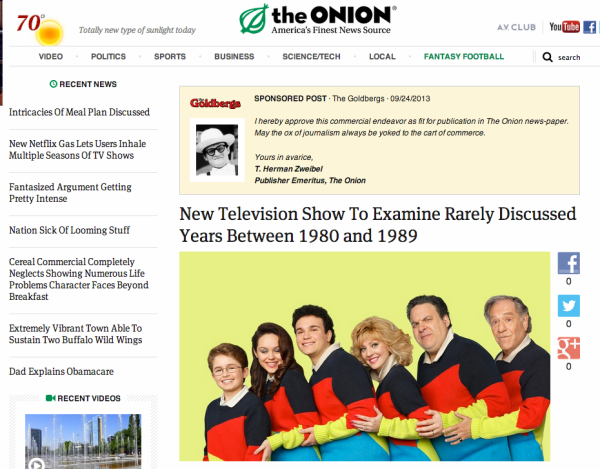 The Goldbergs Sponsor Posts On The Onion
