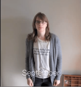 A screenshot of Emily Helck's video.
