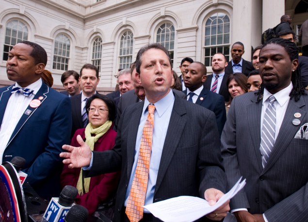 Councilman Brad Lander speaking this afternoon. (Photo: William Alatriste New York City Council)