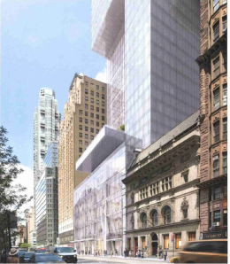 The community board decided that even at 291-feet up, a cantilever looming over a landmark is a cause for concern.
