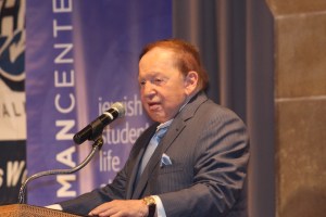 Sheldon Adelson speaking at the great hall of Cooper Union, standing at the same podium from which an unbearded Abraham Lincoln delivered a stirring anti-slavery speech on February 27, 1860. (Photo by Brian Walker)