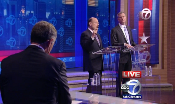 Joe Lhota and Bill de Blasio face off in their first televised debate.